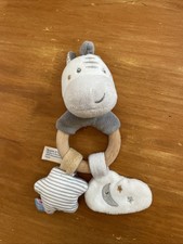 Doudou Hochet Anneau Bois Sucre D’orge Âne Blanc Gris Étoile Rayé Nuage Lune