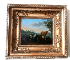 Peinture Antique Sur Table Paysage Bucoliques Vaches Campagne