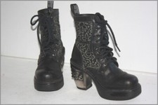 NEW ROCK Bottines Lacets Cuir Imprimé Fleurs Talons Métal Tête de Mort T 40 TBE