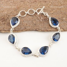 Argent Sterling Topaze Bleu Londres Pierre Art Déco Chaîne Mode Bracelet Bijoux