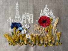 TEXTILE - BRODERIE - PARIS FRANCE tour Eiffel, arc Triomphe, broderie Raphia