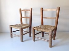 2 CHAISES ENFANT EN BOIS + ROTIN ANNÉES 60 50 DESIGN GOUT PERRIAND VINTAGE  1950