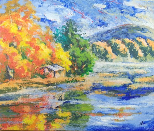 Peinture bord lac - peinture, de