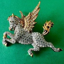 Broche Swarovski vintage Pégase Licorne avec signature logo cygne au dos