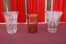 Vases en verre transparent, rose, art déco  Lot de 3