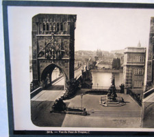 Ca 1850 1860 PONT DE PRAGUE FERRIER SOULIER VUE VERRE PHOTO STEREO 8,5 x 17 cm
