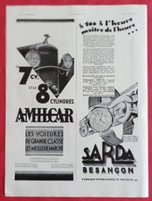 Pub de Presse: Automobile AMILCAR Montre SARDA Parfum YARDLEY Pétrole HAHN  1931