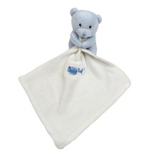 Doudou peluche ours ourson bleu BABY NAT mouchoir blanc thème bonbon  BN3530