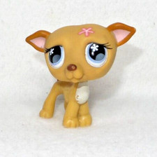 LITTLEST PETSHOP LPS #498 HASBRO CHIEN LEVRIER WHIPPET CARAMEL YEUX BLEUS FLEURS