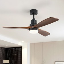 Ventilateur de plafond en bois massif noir 132cm noix w/ lumière et télécommande