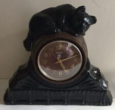 PENDULE DE TABLE MOLNIJA URSS 1970 OURS SUR BARIL POSÉ SUR ROCHER RARE COLLECTOR