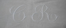 2 ANCIENS DRAPS EN LIN EPAIS BLANC GRIS MONOGRAMME CR/RIDEAUX/COUTURE