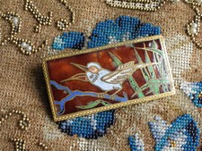 BROCHE ANCIENNE ÉMAILLÉE - OISEAU - MARTIN PÊCHEUR - DÉBUT XXème BIJOU ANCIEN