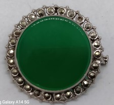 Ancienne broche en jade argent et marcassites Art Déco sterling jewelry brooch