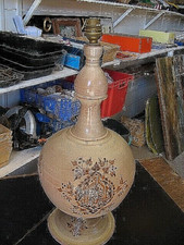 ++"514.12"   ANCIENNE CRUCHE TERRE CUITE MONTEE EN LAMPE ORIGINE MAROC