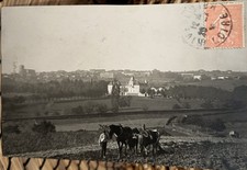 Carte Photo agricole 42 Loire  labour boeufs château grande bâtisse ville