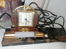 Pendule Art Déco horloge lampe marbre bronze animalier à restaurer 1930s