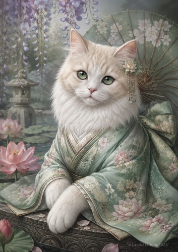 Photo chat blanc kimono - blanc,