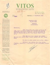 FACTURE  1946 VITOS ETS VITOUX A TROYES - PRODUITS TITO A BORDEAUX