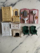LOT MEUBLE PLAYMOBIL BELLE EPOQUE VINTAGE ANNEE 90 FAUTEUIL ARMOIRE CHEMINEE + +