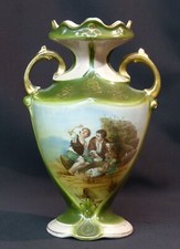 A 1800 vase très ancien porcelaine paris 730g24cm scène romantique vert  or chic