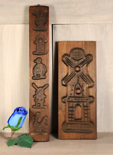 2 Vtg Dutch Woodmill Wood Cookie Mold Springerle Hand Carved Primitive Animals