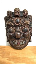 Grand Masque cérémoniel Mahakala NEPAL TIBET bois massif polychrome 30cm