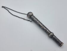 Tres Ancien Et Rare Manche De Cravache Pour Cavalier En Argent Niellé 
