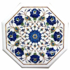 15 " Marbre Blanc Coin Table Incrustation Demi Précieux Pierres Handmade Travail