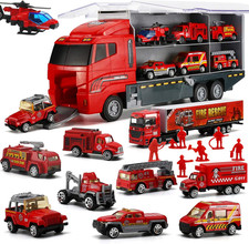 19 Pcs Fire Truck Toy Set with Mini Die-Cast Cars for Kids Birthday Party