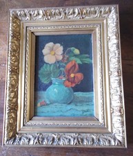 HUILE SUR CATON  "BOUQUET DE FLEURS" cadre ancien