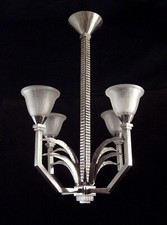 H.FOURNET & MULLER FRÈRES : LUSTRE ART DÉCO EN FER MARTELÉ & TULIPES 1930