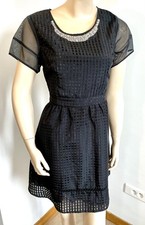 Robe T36 voile noir carreaux ton sur ton doublée opaque fête cocktail soirée 64/