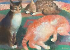 Peinture huile sur toile XXem, chats, artiste  féminine   Bernadette Kelly