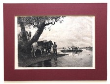 Le Passeur De Chevaux Gravure de Chauvel imprimée sur Japon (1887)