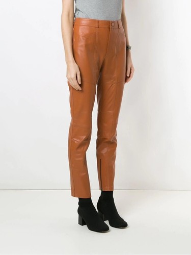 Pantalon cuir marron camel - en,