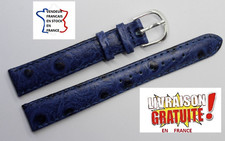 Bracelet montre ,14mm;BLEU grain AUTRUCHE;CUIR VERITABLE;Boucle ARGENTEE/ 27-5