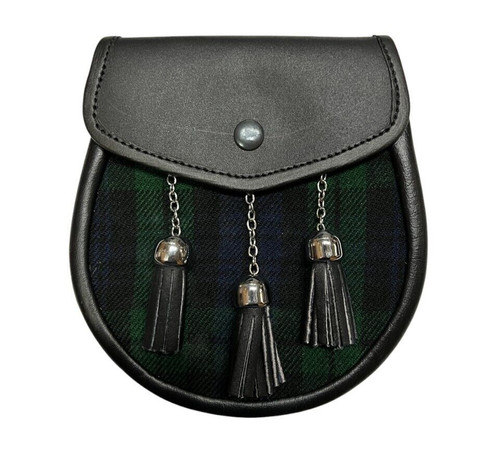 Sporran cuir tartan black - en,