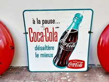 Ancienne plaque en tole publicitaire Coca Cola 1960s Neuhaus no plaque emaillée 