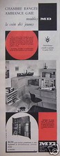 PUBLICITÉ 1960 MEUBLES MD CHAMBRE RANGÉE AMBIANCE GAIE - ADVERTISING