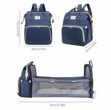 Sac à Dos de Change pour Bébé Sac à Langer Portable avec Lit Pliable Bleu 