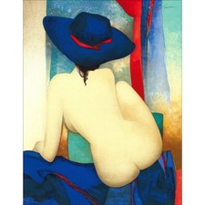 GAVEAU Claude - Lithographie originale "Le drap bleu" 54x42cm - 1998