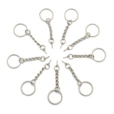 10 ANNEAUX PORTES CLES CLEFS METAL ARGENTE 20 mm AVEC CHAINE ET TIGE A VIS