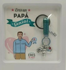 Porte-Clés De PAPÀ. Cuir Et Argent. Anneaux En Acier.