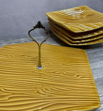 Ensemble de 4 plats ramequin ravier + 1 plateau serviteur : Verceram effet bois