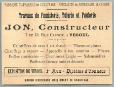 1907 Jon Fumisterie Chauffage Calorifères Thermosiphons à Vesoul Pub Ancienne 70