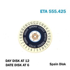 DISQUE pour mouvement ETA 555.425 - disque de date beige à 6 disques bleus Sp...