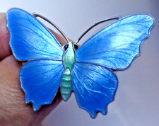 Argent Émail Papillon Broche Anglais Sterling John Aitkin & Son Ancien c1910
