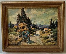 RENE LOROTTE Ancien tableau peinture, gitans en roulotte et cheval vintage