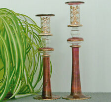 ANCIEN PAIRE DE BOUGEOIRS EN VERRE SOUFFLÉ MURANO ? REHAUTS DORÉS CHANDELIER X 2